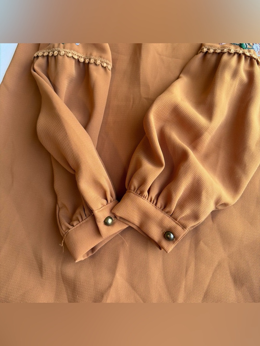 Women's Embroidered Collared Shift Dress - Rust Color - Picture 10 of 10